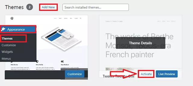 WordPress में 429 Too Many Requests Error Fix कैसे करें 4 activate theme