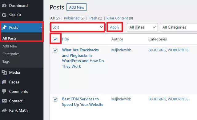 WordPress में Posts पर trackbacks और pingbacks को Disable कैसे करें 5 all post disable trackback and pingback