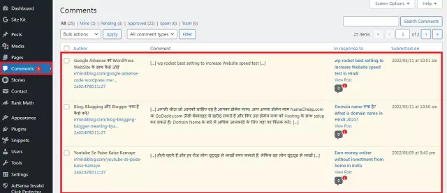 Trackbacks और Pingbacks क्या हैं और यह कैसे काम करते हैं? 5 wordpress comment