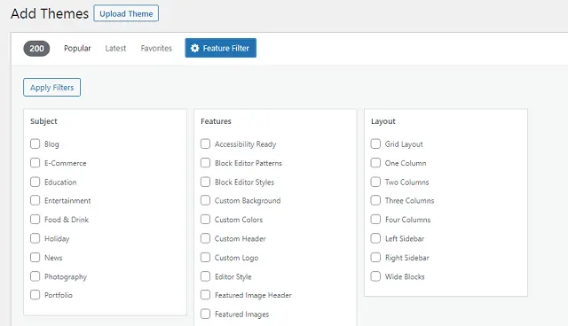 WordPress Website में Theme install कैसे करें (3 easy methods) 4 theme feature filter