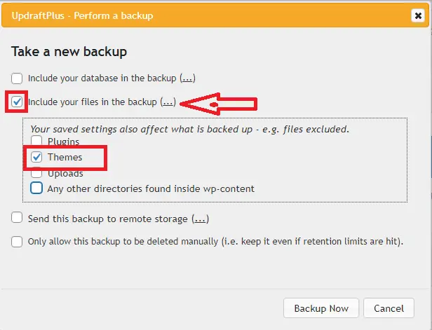 WordPress Theme Export कैसे करें 3 Updraftplus theme backup